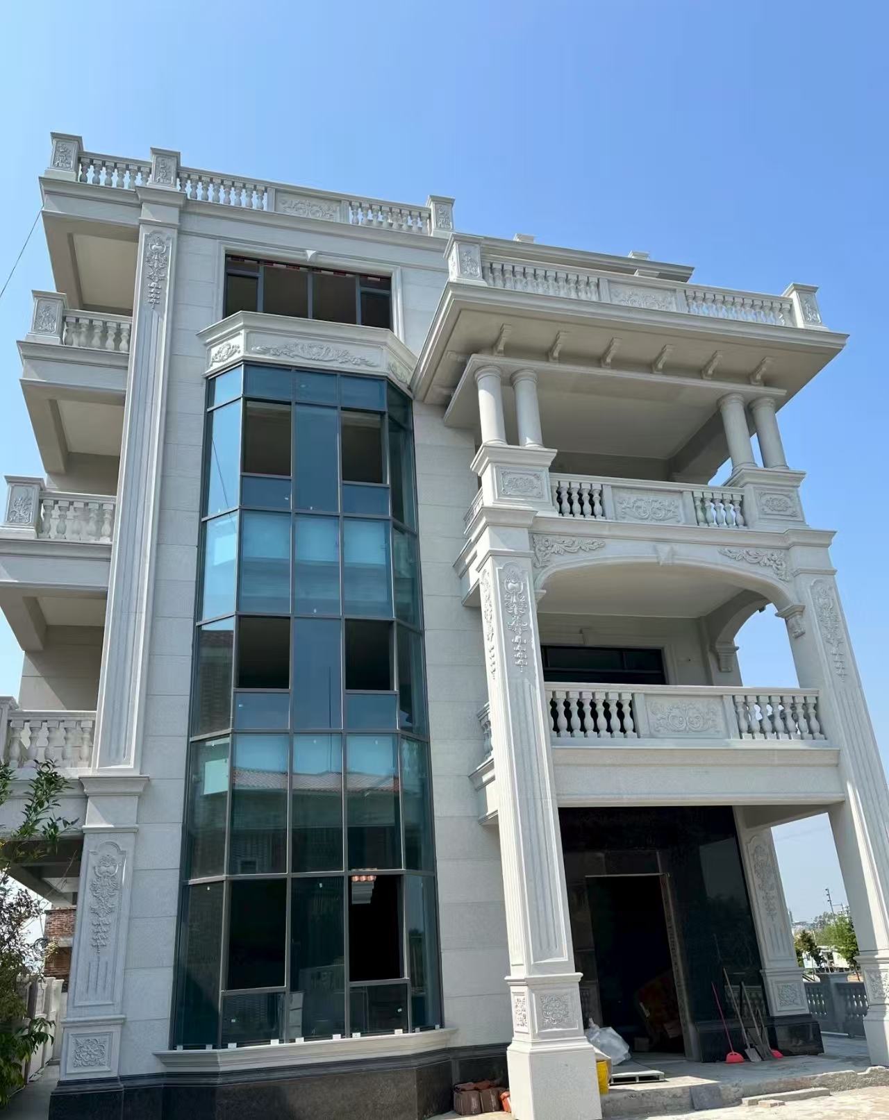 江门 芝麻白花岗岩别墅外墙干挂效果展示